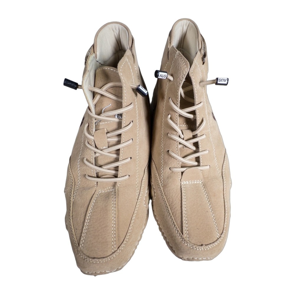 LDECK Mens Suede High Top Sneakers Boots Tan Beige Lace Up Casual Shoes Size 43